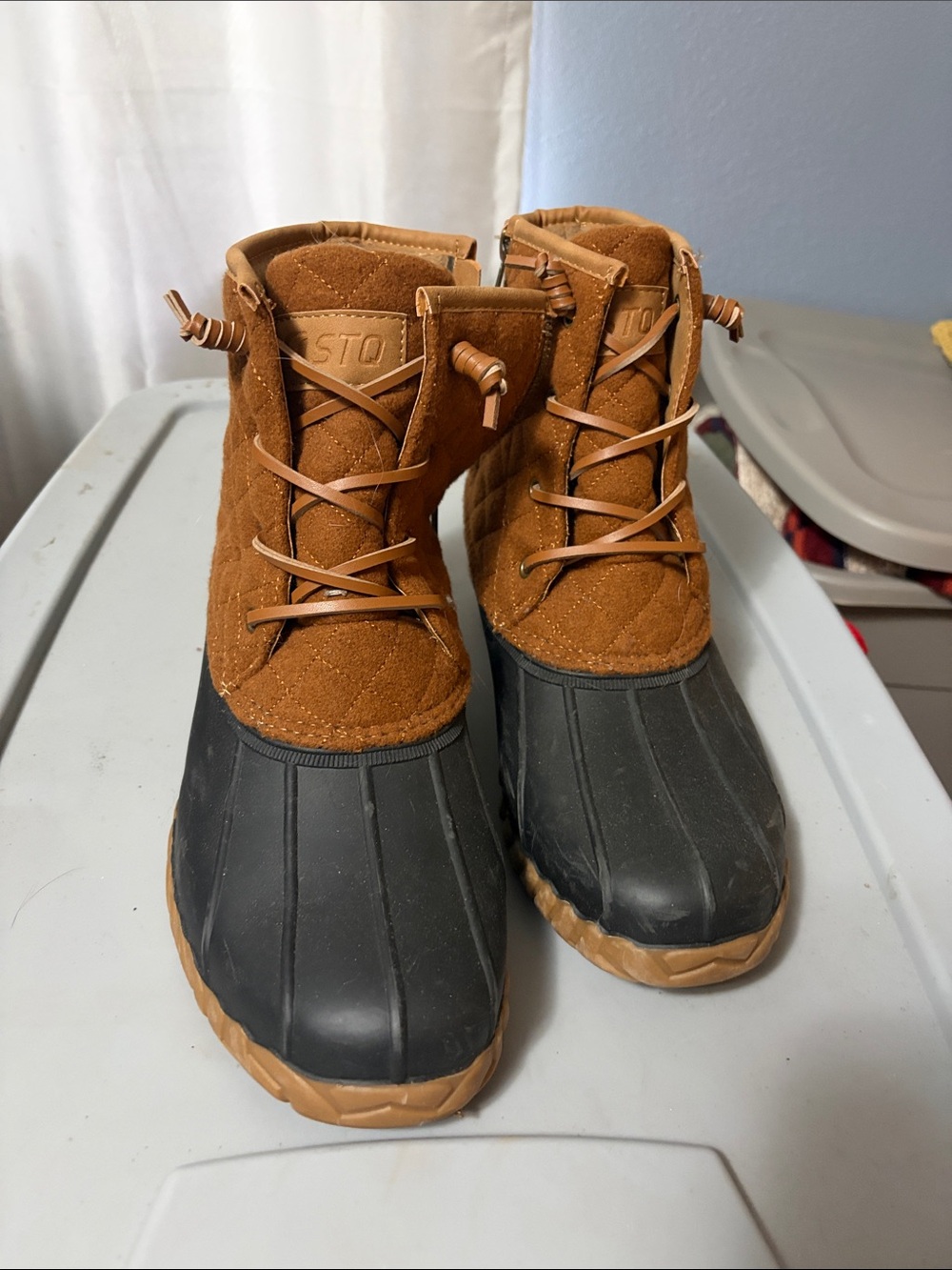 Men's Tan Quilted Waterproof Duck Boots with Black Rubber Shell